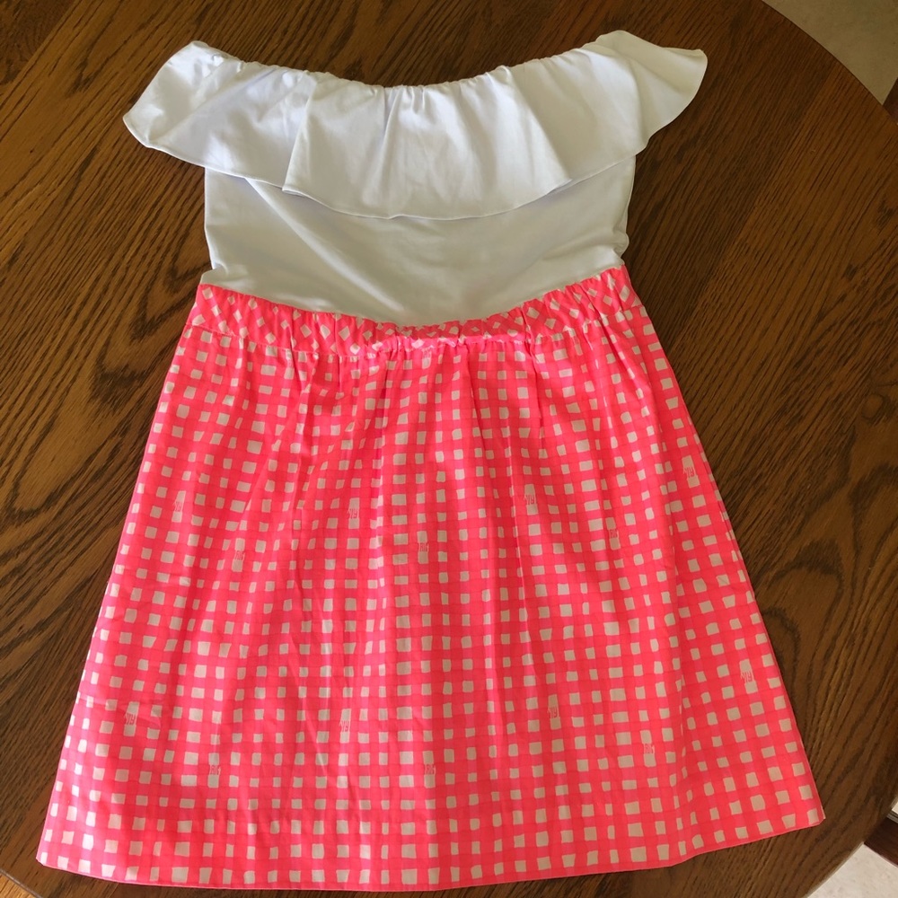 Lilly Pulitzer Yummy Melon Painterly Gingham Dress Sz Small. NWT. Strapless. - Picture 1 of 8
